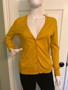 LOFT Mustard V-Neck Button Cardigan Sweater